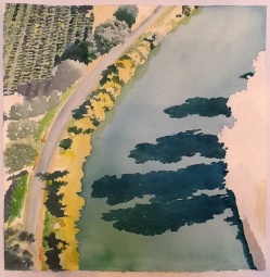 Stage 2 - new aerial watercolor landscape painting in progress